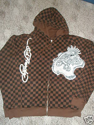 Ed Hardy Mens LEATHER APPLIQUE Hoodie TIGER Size L